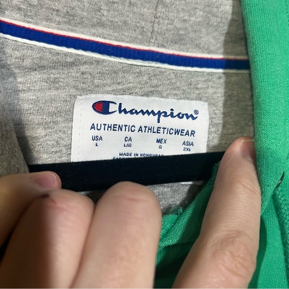 Champion Pullover Hoodie Spell Out Fuchsia Green Men’s Size Large - Picture 6 of 6
